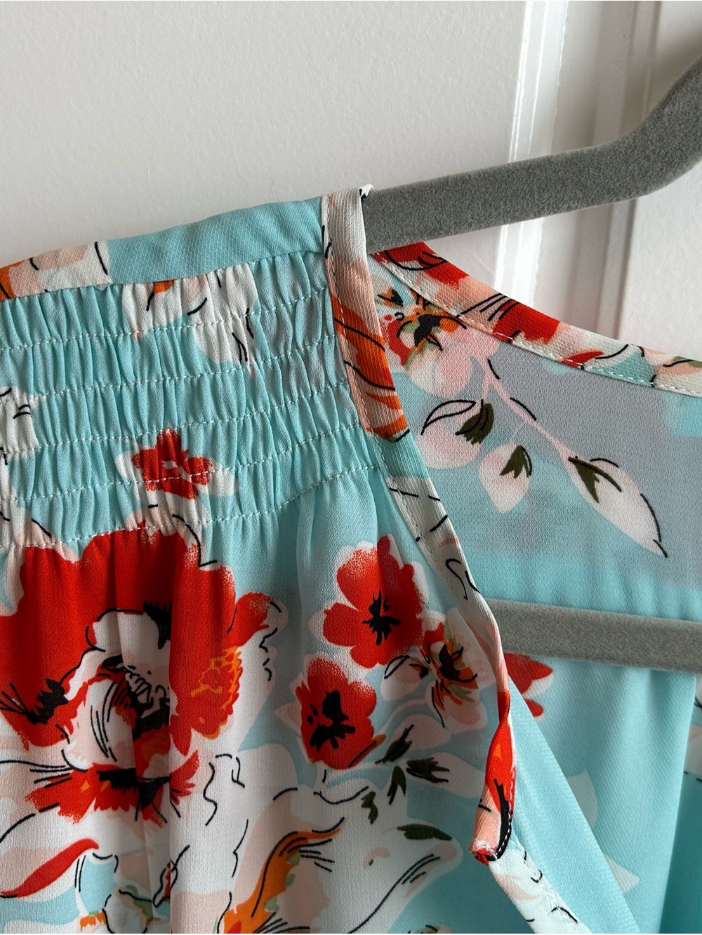 fun 2 fun Aqua Floral Blouse with Red Accents - Picture 4 of 11